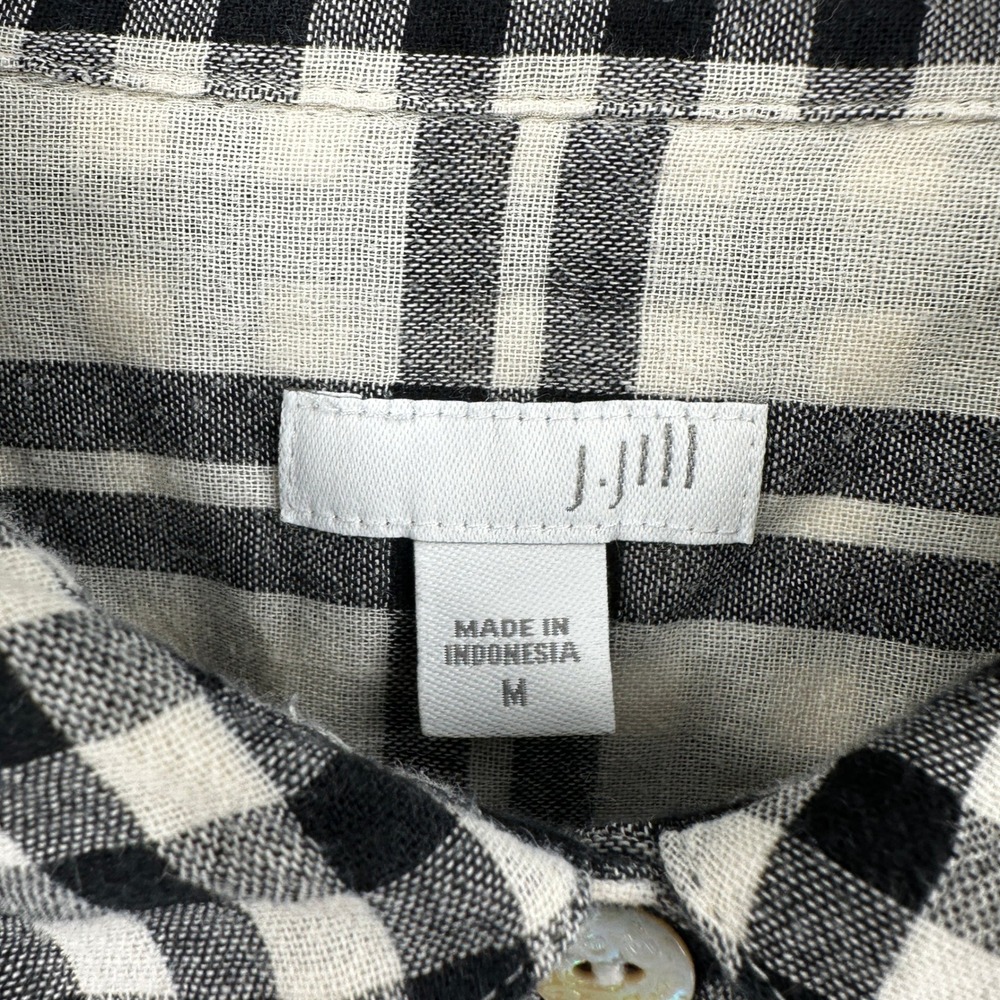 J Jill Black White Gingham Cotton Tunic Shirt Pockets Medium Cottagecore Farm - Picture 3 of 9